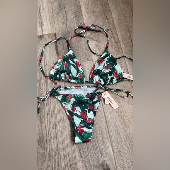 Victoria's Secret Other - Victoria's Secret Blue Palms Tropical Print String Bikini NWT size L